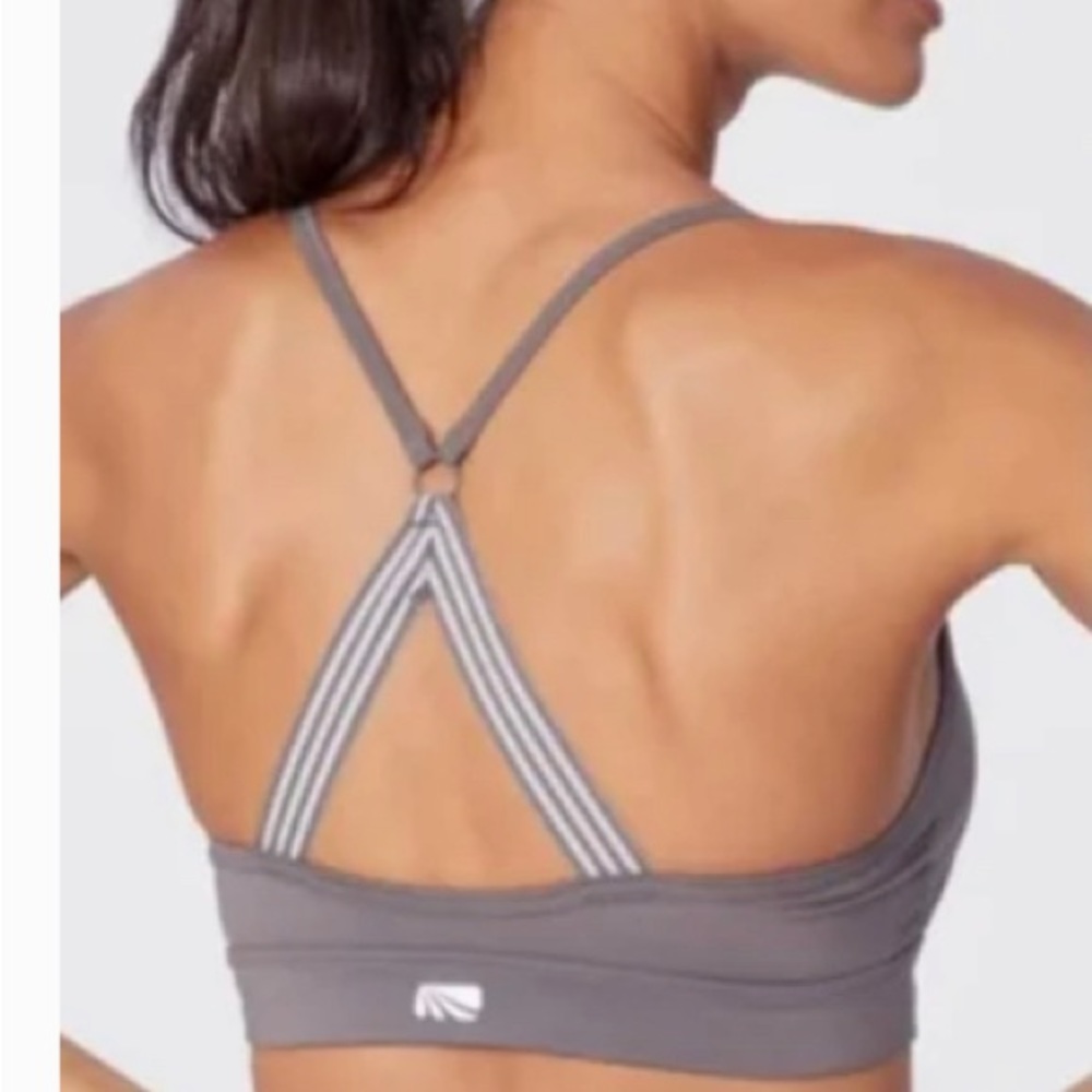 MARIKA Laser Cut Steel Grey Sport Bra Low Impact Yoga Workout Bra Sz XL